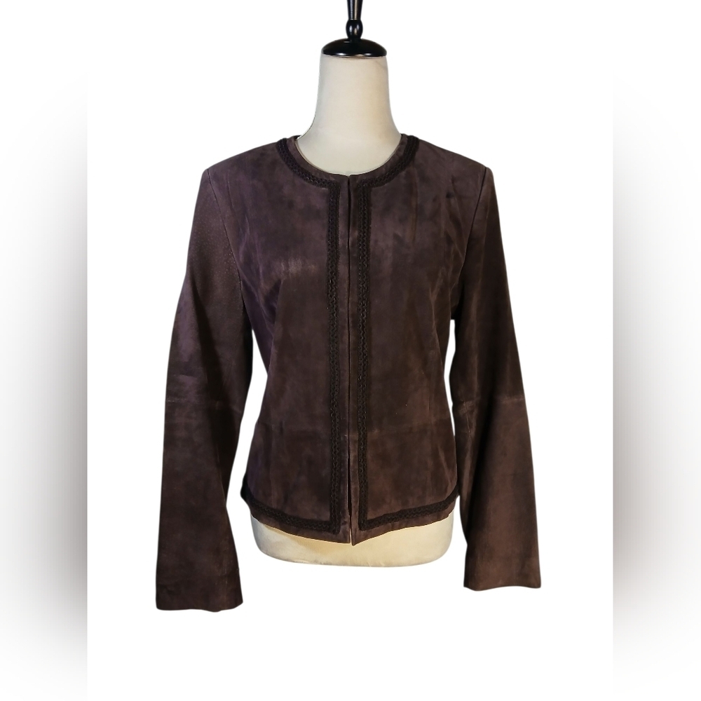 Kate Hill Suede Plum Petite Jacket With Decorative Binding Size 14P